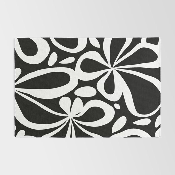 Abstract black and white flower art pattern Rug Gallery Image 2