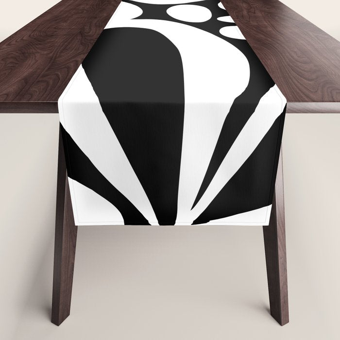 Abstract black and white flower art pattern Table Runner Gallery Image 1
