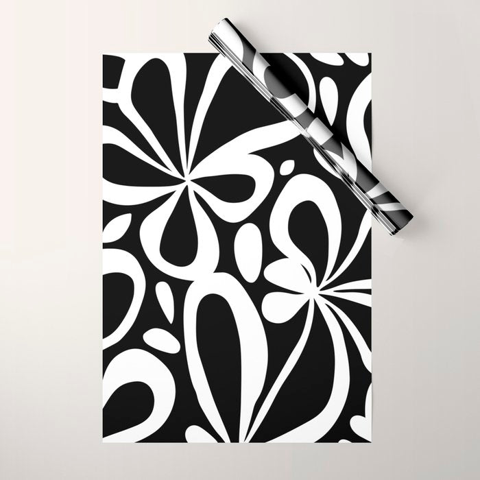 Abstract black and white flower art pattern Wrapping Paper Gallery Image 1