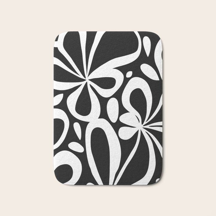 Abstract black and white flower art pattern Bath Mat Gallery Image 1