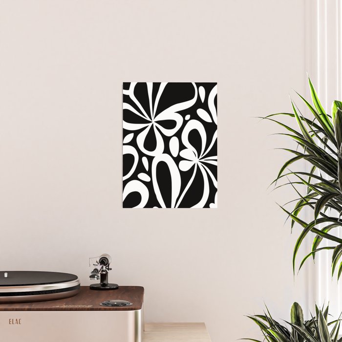 Abstract black and white flower art pattern Poster Gallery Image 2