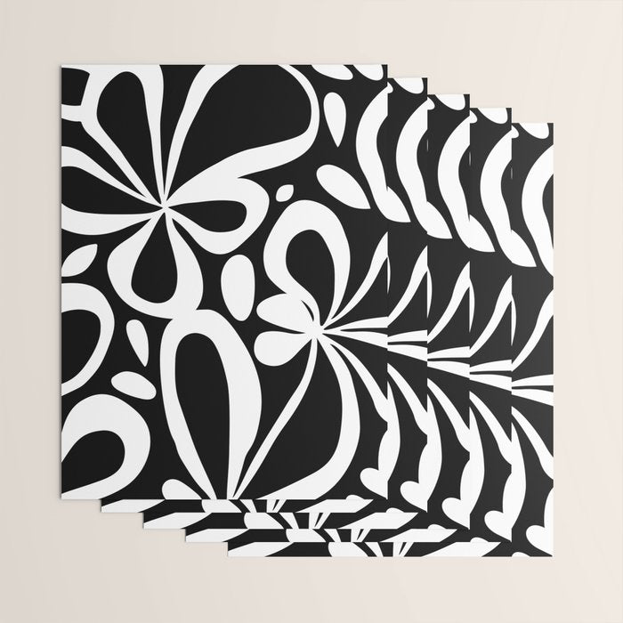 Abstract black and white flower art pattern Wrapping Paper Gallery Image 3
