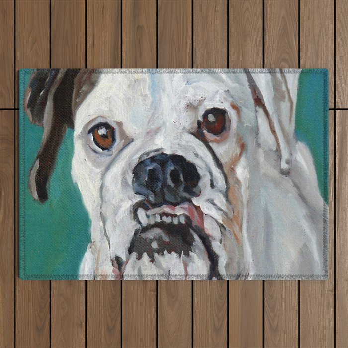 White Boxer Dog Painting Outdoor Rug Gallery Image 1