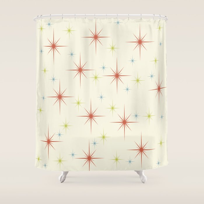 Mid Century Modern Stars 1950s Colors Shower Curtain Gallery Image 1