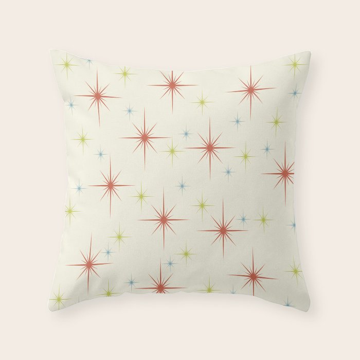 Mid Century Modern Stars 1950s Colors Throw Pillow Gallery Image 1