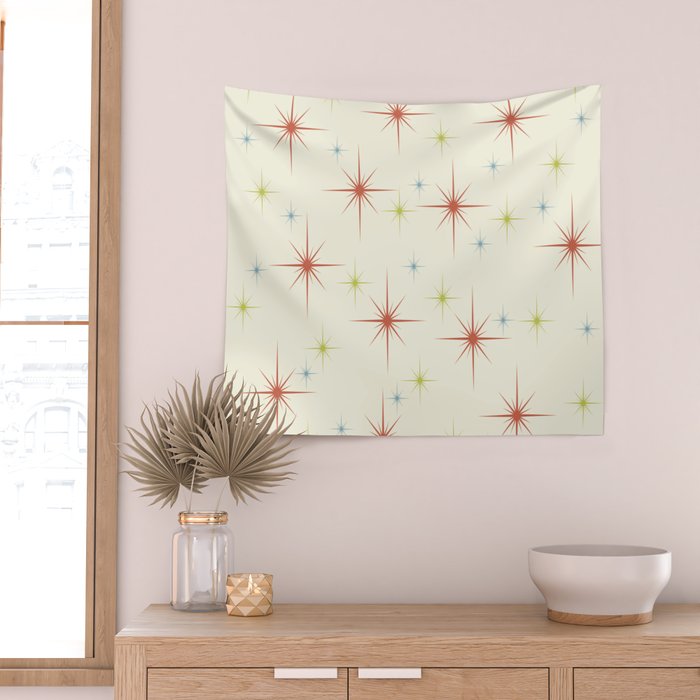 Mid Century Modern Stars 1950s Colors Wall Tapestry Gallery Image 2