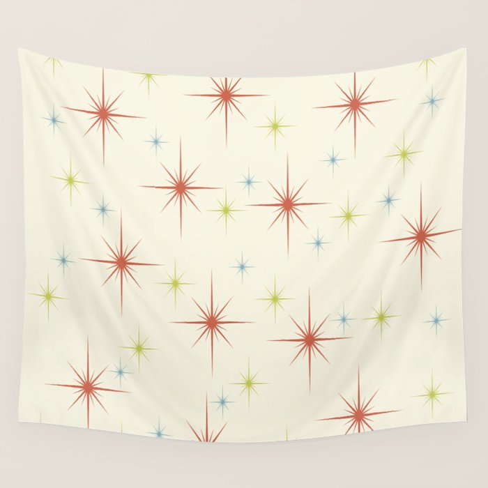 Mid Century Modern Stars 1950s Colors Wall Tapestry Gallery Image 4