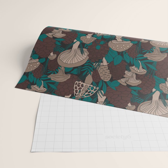 Moody Mushrooms and Pinecones Wrapping Paper Gallery Image 2