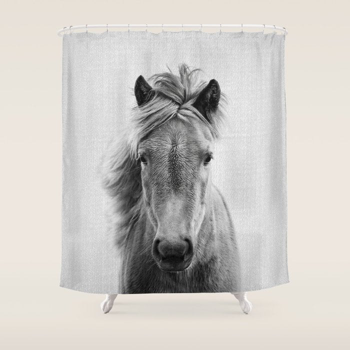 Wild Horse - Black & White Shower Curtain Gallery Image 1