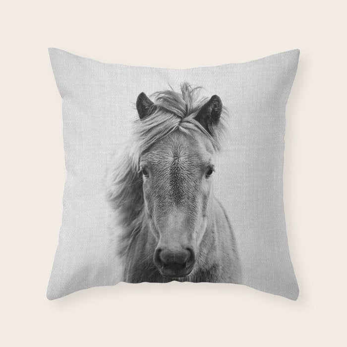 Wild Horse - Black & White Throw Pillow Gallery Image 1