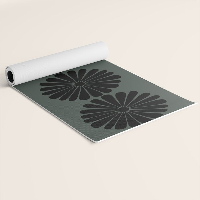 Retro Daisy Abstract IX Earthy Green Bold Floral Yoga Mat Gallery Image 2