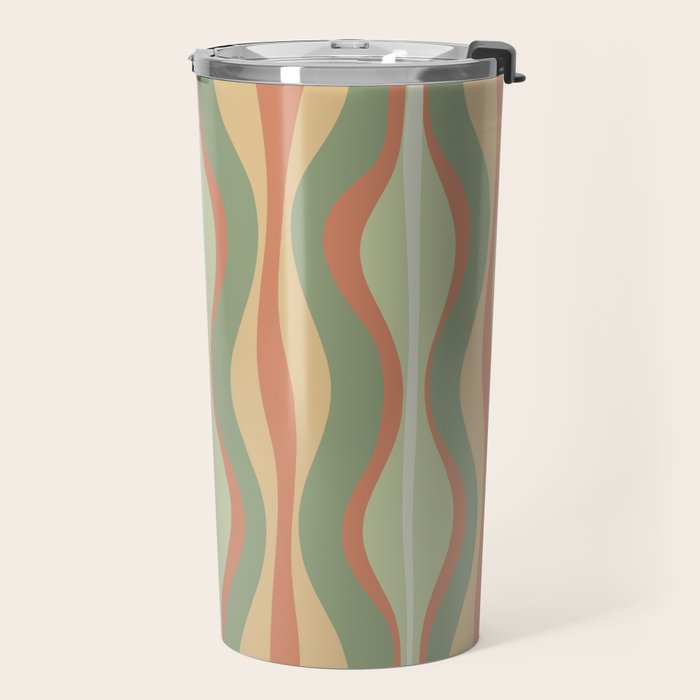 Hourglass Midcentury Modern Abstract Pattern in Sage Green and Apricot Travel Mug Gallery Image 2