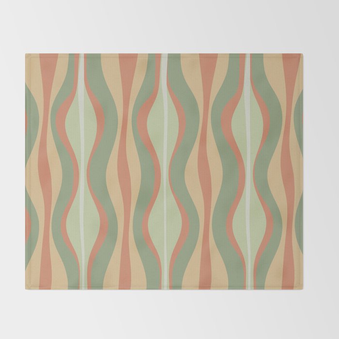 Hourglass Midcentury Modern Abstract Pattern in Sage Green and Apricot Throw Blanket Gallery Image 2