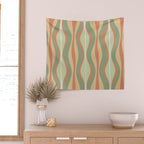 Hourglass Midcentury Modern Abstract Pattern in Sage Green and Apricot Wall Tapestry Gallery Image 2