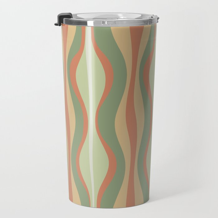 Hourglass Midcentury Modern Abstract Pattern in Sage Green and Apricot Travel Mug Gallery Image 3