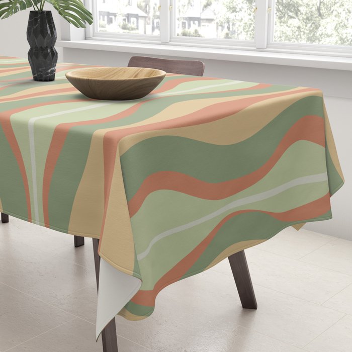 Hourglass Midcentury Modern Abstract Pattern in Sage Green and Apricot Tablecloth Gallery Image 3