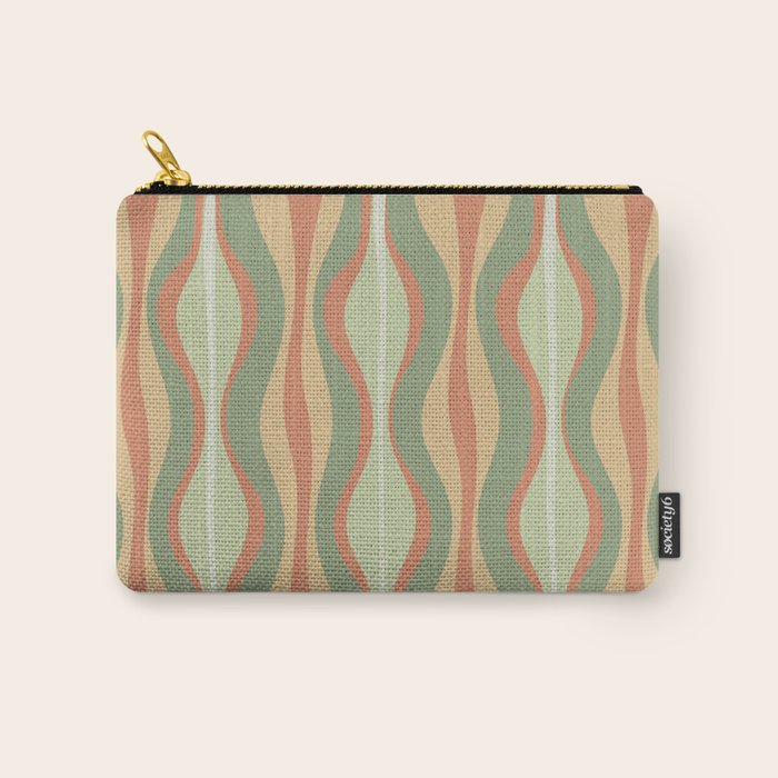 Hourglass Midcentury Modern Abstract Pattern in Sage Green and Apricot Carry All Pouch Gallery Image 1