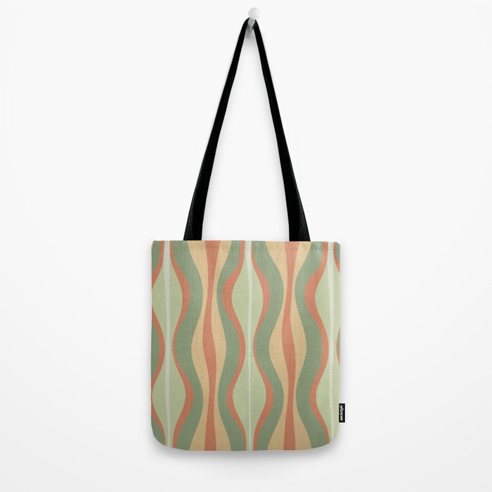 Hourglass Midcentury Modern Abstract Pattern in Sage Green and Apricot Tote Bag Gallery Image 2