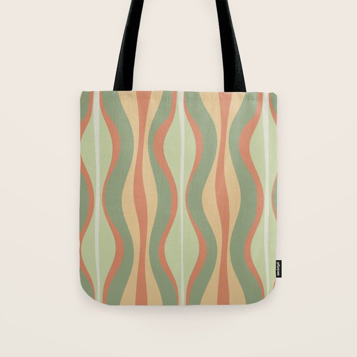 Hourglass Midcentury Modern Abstract Pattern in Sage Green and Apricot Tote Bag Gallery Image 1
