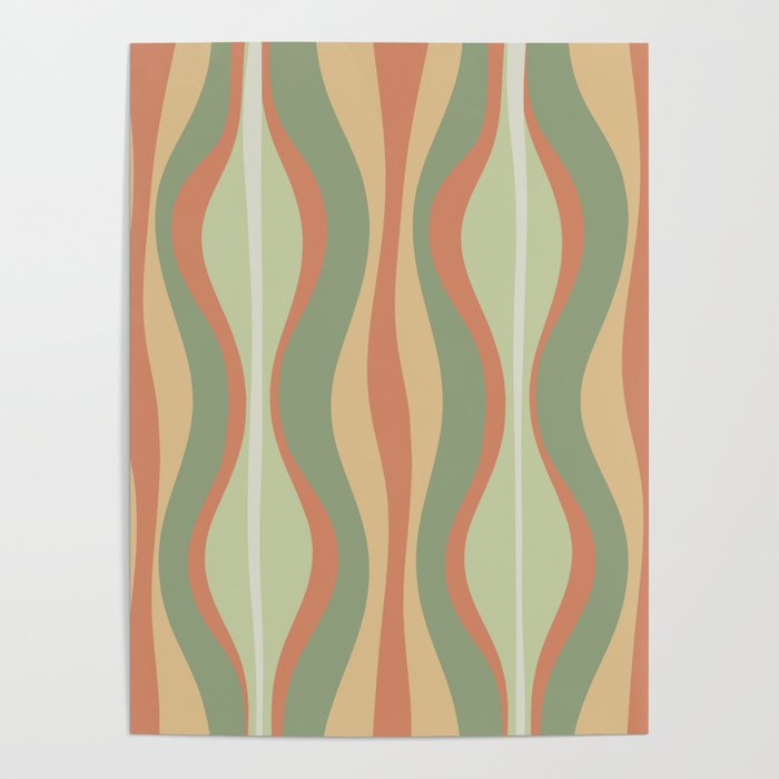 Hourglass Midcentury Modern Abstract Pattern in Sage Green and Apricot Poster Gallery Image 1