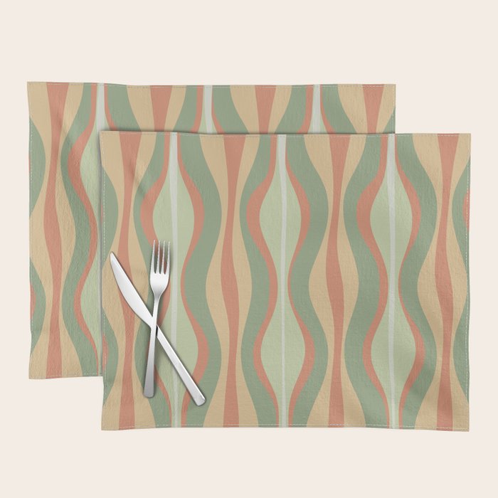 Hourglass Midcentury Modern Abstract Pattern in Sage Green and Apricot Placemat Gallery Image 1