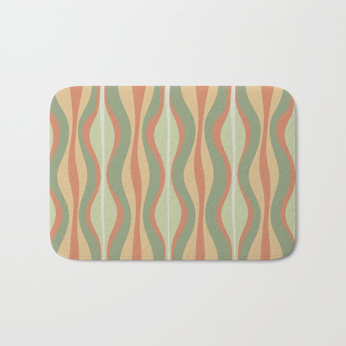 Hourglass Midcentury Modern Abstract Pattern in Sage Green and Apricot Bath Mat Gallery Image 1