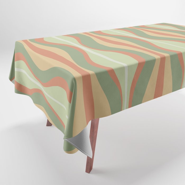 Hourglass Midcentury Modern Abstract Pattern in Sage Green and Apricot Tablecloth Gallery Image 1