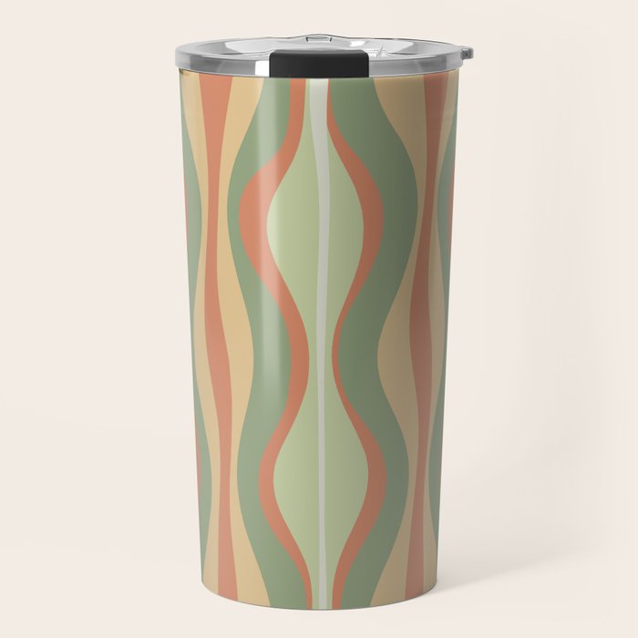 Hourglass Midcentury Modern Abstract Pattern in Sage Green and Apricot Travel Mug Gallery Image 1