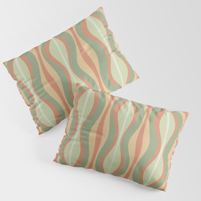 Hourglass Midcentury Modern Abstract Pattern in Sage Green and Apricot Pillow Sham Gallery Image 1