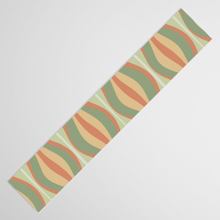 Hourglass Midcentury Modern Abstract Pattern in Sage Green and Apricot Table Runner Gallery Image 3