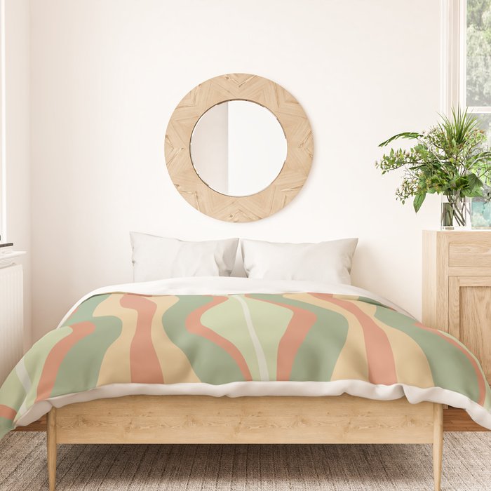 Hourglass Midcentury Modern Abstract Pattern in Sage Green and Apricot Duvet Cover Gallery Image 3