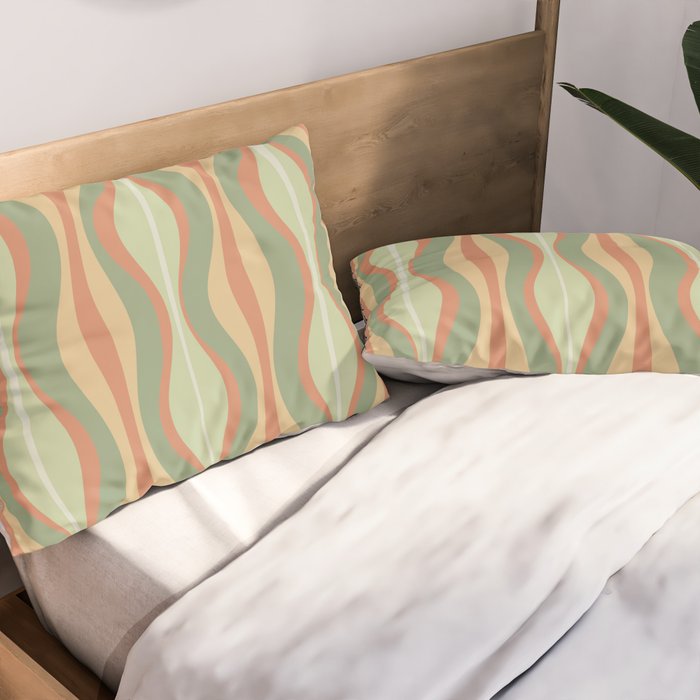 Hourglass Midcentury Modern Abstract Pattern in Sage Green and Apricot Pillow Sham Gallery Image 2