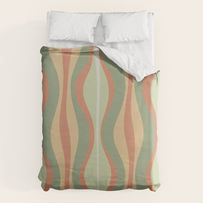 Hourglass Midcentury Modern Abstract Pattern in Sage Green and Apricot Duvet Cover Gallery Image 1