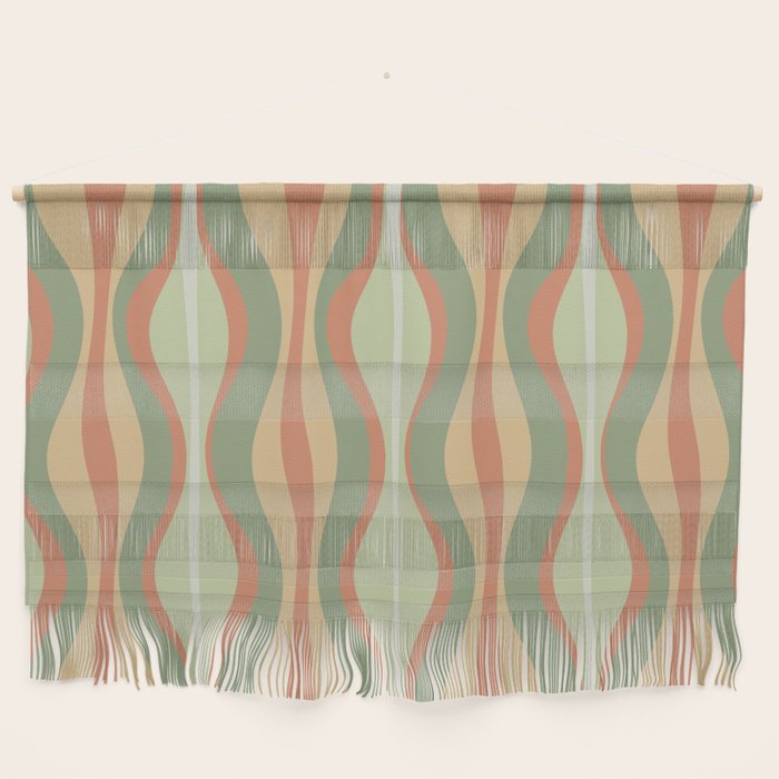 Hourglass Midcentury Modern Abstract Pattern in Sage Green and Apricot Wall Hanging Gallery Image 1