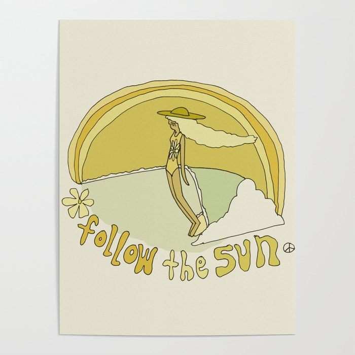 follow the sun lady slide // retro surf art by surfy birdy Poster Gallery Image 4