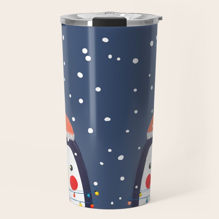 Christmas Penguin with fairy lights no2 Travel Mug Gallery Image 1