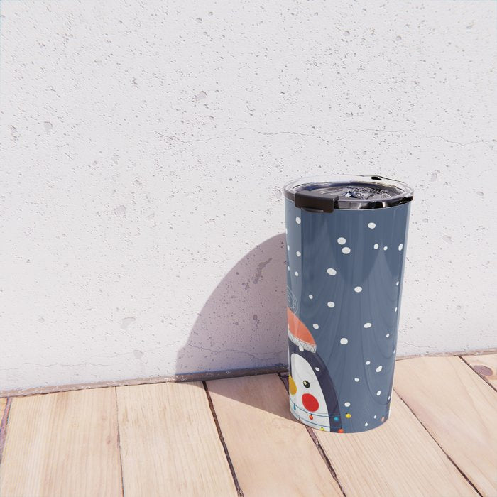 Christmas Penguin with fairy lights no2 Travel Mug Gallery Image 4