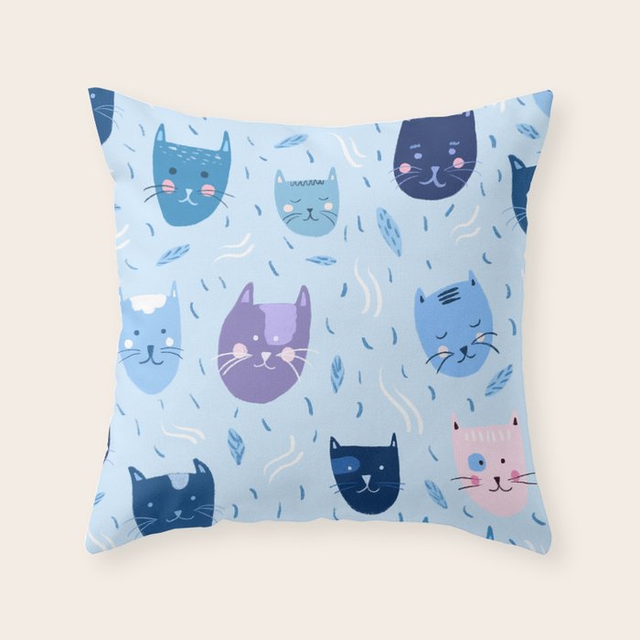 Little blue cats Throw Pillow Gallery Image 1