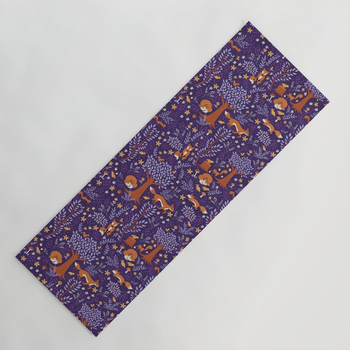 Foxes Playing in a Purple Forest Yoga Mat Gallery Image 1