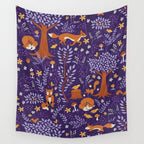 Foxes Playing in a Purple Forest Wall Tapestry Gallery Image 4