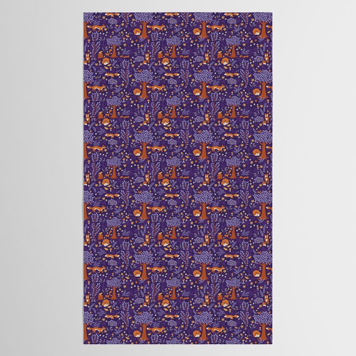 Foxes Playing in a Purple Forest Tablecloth Gallery Image 2