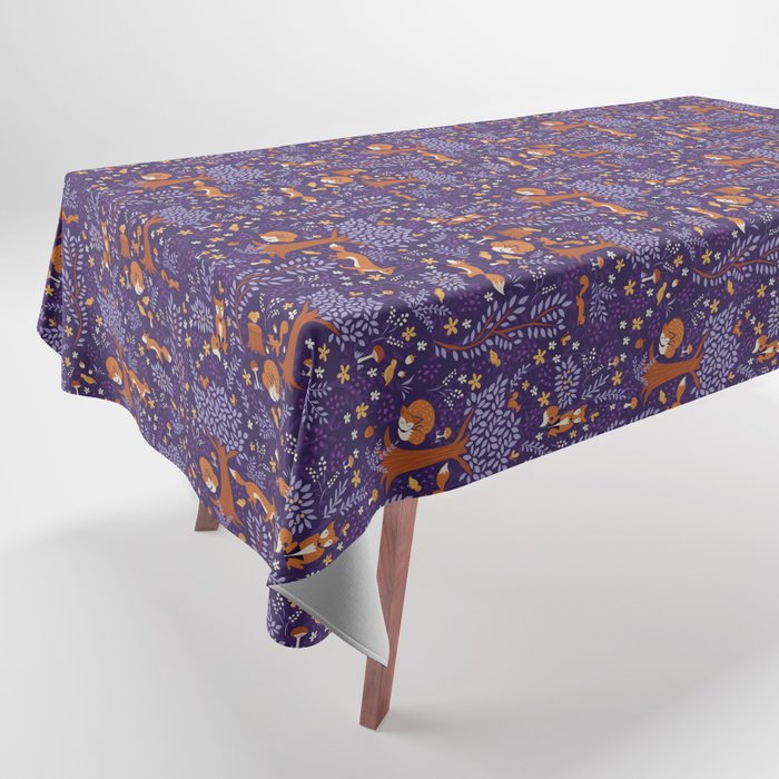 Foxes Playing in a Purple Forest Tablecloth Gallery Image 1