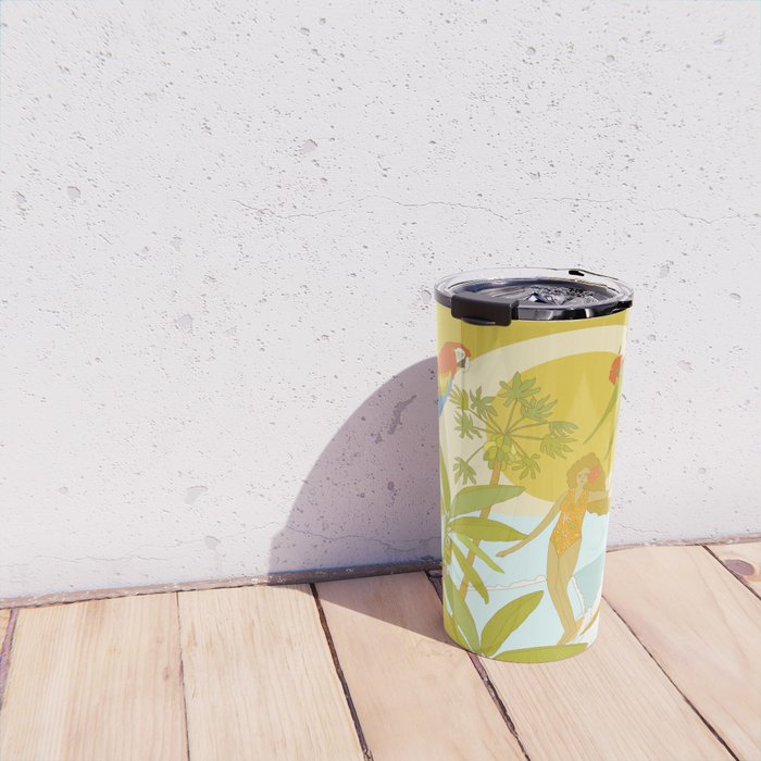 Pura vida jungle by the sea // retro surf art by surfy birdy Travel Mug Gallery Image 4
