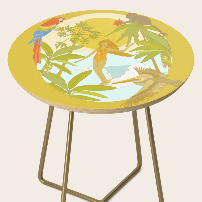 Pura vida jungle by the sea // retro surf art by surfy birdy Side Table Gallery Image 2