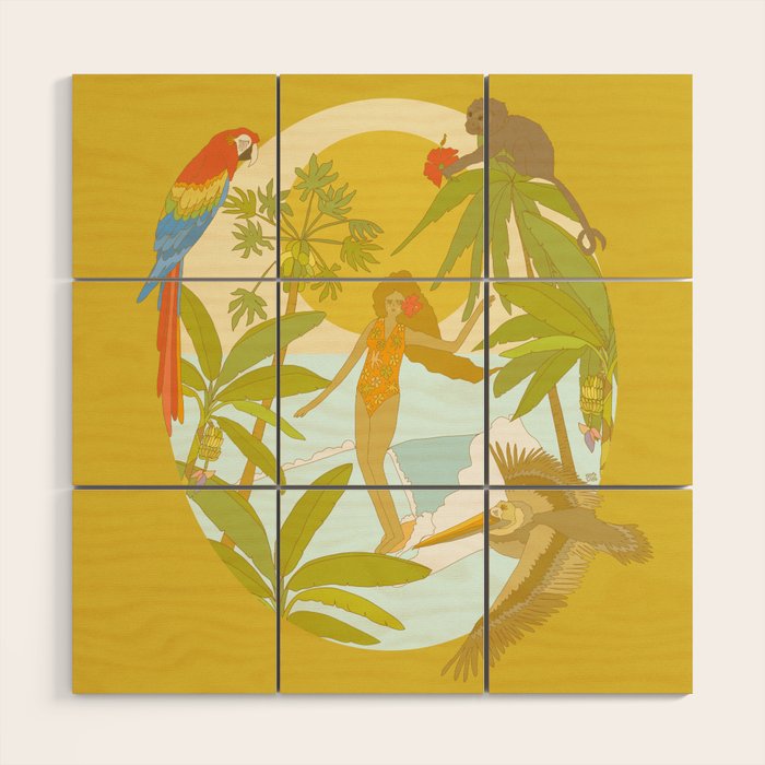 Pura vida jungle by the sea // retro surf art by surfy birdy Wood Wall Art Gallery Image 1
