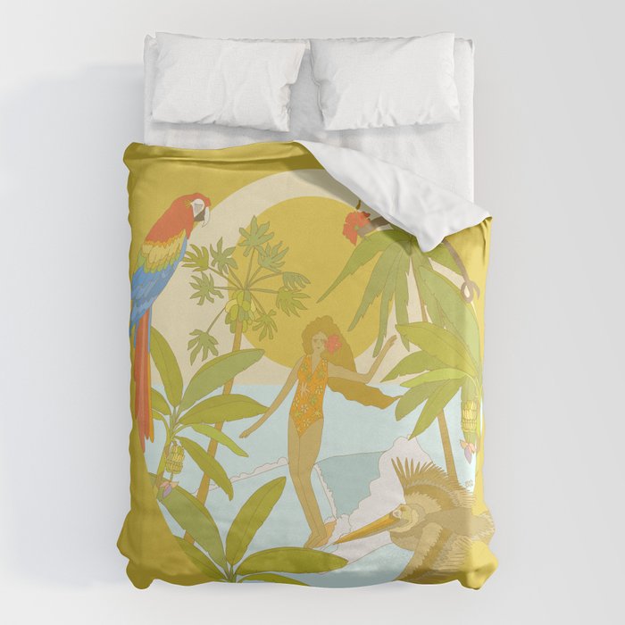 Pura vida jungle by the sea // retro surf art by surfy birdy Duvet Cover Gallery Image 6