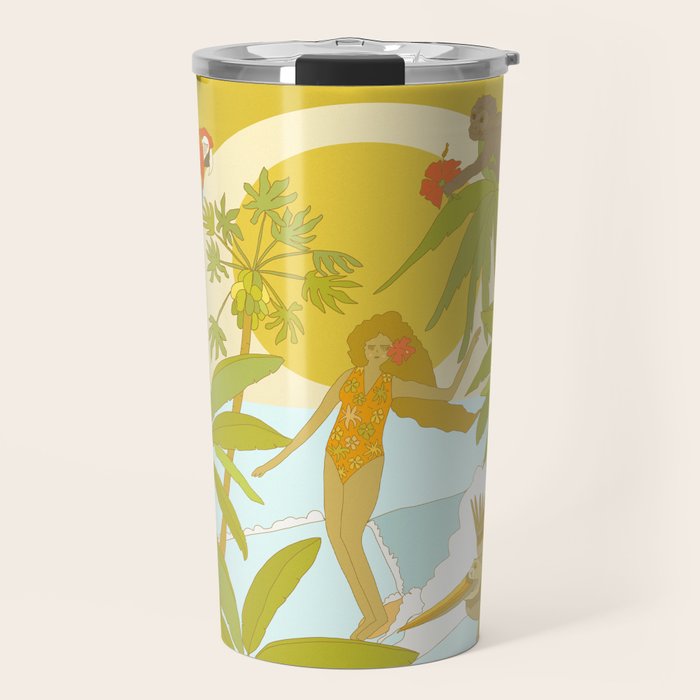 Pura vida jungle by the sea // retro surf art by surfy birdy Travel Mug Gallery Image 1