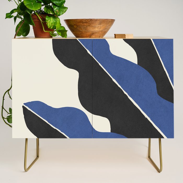 Color Block Abstract Leaf - Blue Black  Credenza Gallery Image 1