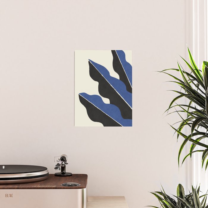 Color Block Abstract Leaf - Blue Black  Poster Gallery Image 2