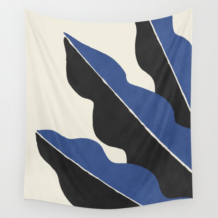 Color Block Abstract Leaf - Blue Black  Wall Tapestry Gallery Image 4